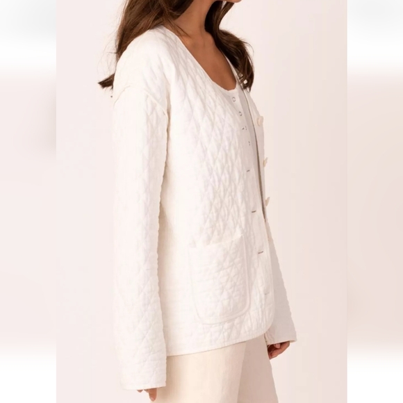 Margaret O'leary Quilted Cotton Jacket in Ivory Size Small - Picture 9 of 9